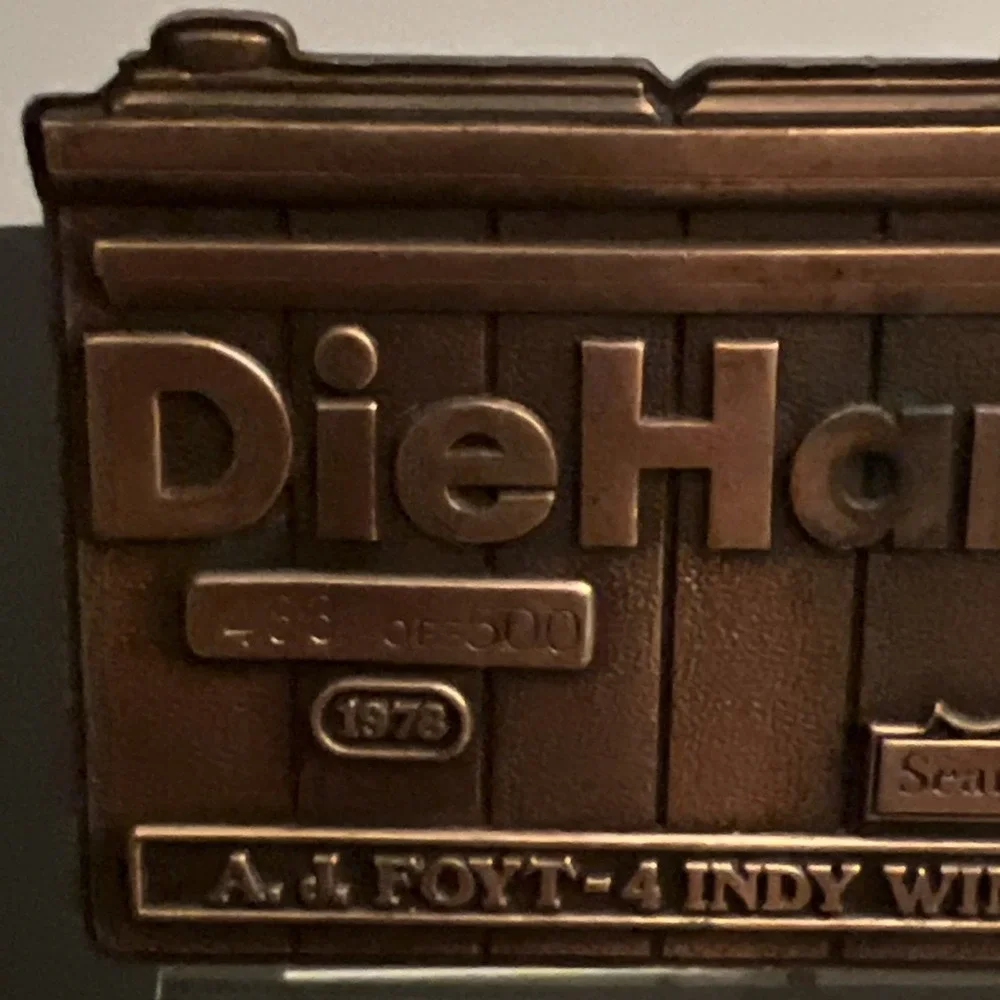 Vintage 1978 Diehard Battery A.J. Foyt 4Indy Wins Bronze Belt Buckle #483 of 500